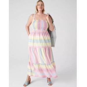 Lane Bryant Pastel Stripe Smocked Midi Dress - Pink, Yellow, Blue